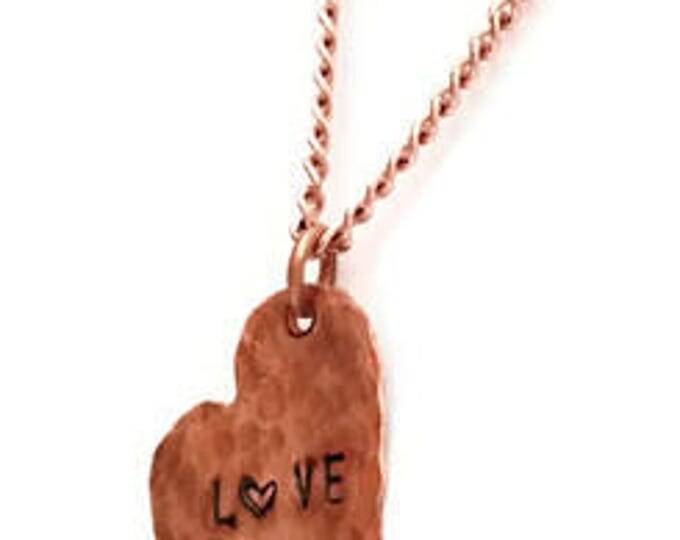 Rustic Hand Stamped Copper LOVE Heart Necklace, Love Pendant, Copper Heart Necklace, Valentine's Day Gift, Unique Birthday Gift