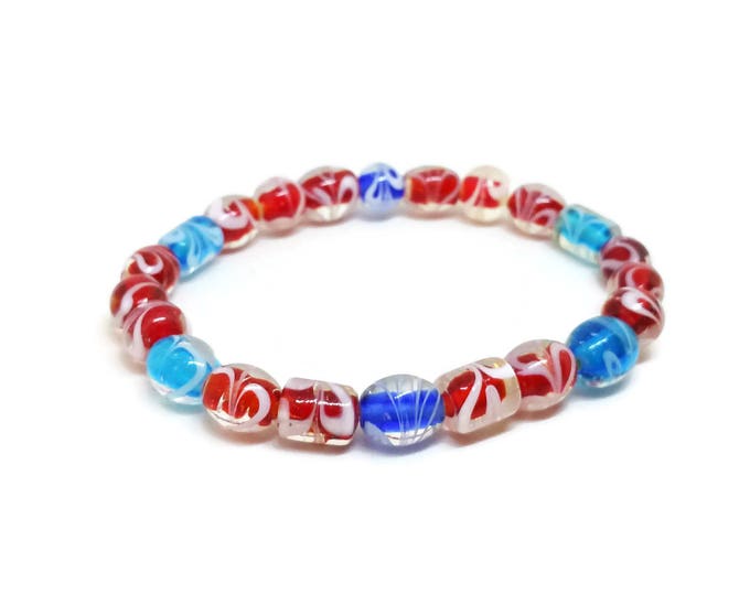 Red, White & Blue Beaded Bracelet, Patriotic Stretch Bracelet, July 4th Bracelet, Unique Birthday Gift