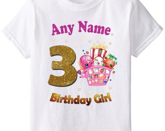 Any Name and Numeral on T-shirt Birthday Girl. Shopkins Birthday Shirt. Birthday Party. Iron on Transfer. Family Shirts. Printable.