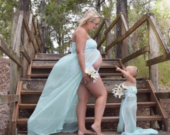 Mother and daughter (x2 girls dresses) matching maternity dresses for photo shoot, photo prop, maternity drape, maternity gown, open front