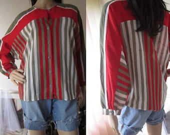 Vintage 80s blouse oversize blouse stripes Basel S