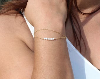 June Birthstone, Dainty Pearl Bracelet, Layered Bracelet, Gold Filled, Sterling SIlver, Rose Gold