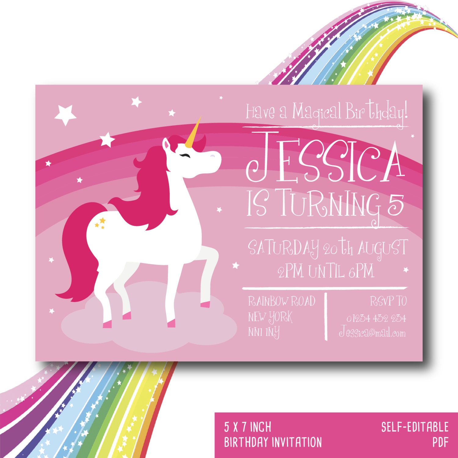 unicorn invitation printable customized diy invitation