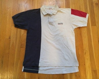 Vintage Nautica Competition polo shirt size L colorblock color blocking off white red navy