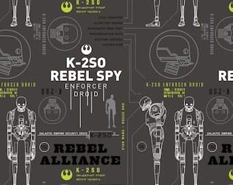 Star Wars Fabric - Camelot Star Wars Rogue One Carbon Grey K-2S0 100% cotton 43" fabric by the yard, A384