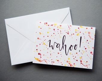Wahoo! Congratulations Card - A6 Charity Card - Celebration / Wedding / Engagement - Modern Calligraphy Watercolour Greeting Card