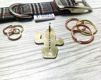Cactus, Hand Stamped ID Tag, Dog ID Tag, Copper Dog Tag, Brass Tog Tag, Dog Tag, Gift For Dog Lover, Hand Cut