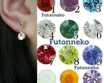 Birthstone 6mm Swarovski crystal Invisible clip on earrings or Sterling Silver earrings,Gold or Sliver,Clip On Earrings,Non pierced Earrings