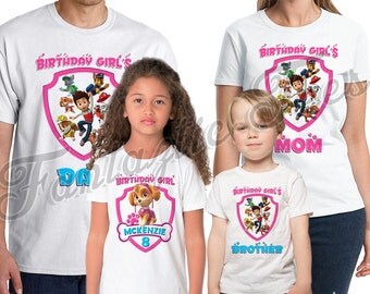 Paw Patrol Shirt Add Name & Age Paw Patrol Birthday Shirt Birthday Party TShirt Personalized birthday Girl Family shirts