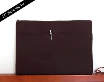 13"Macbook air case,Macbook Sleeve,13"Macbook air zipper case,13"Macbook air padded sleeve,Laptop Sleeve,Chocolate brown,13"MB-5A
