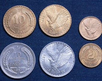 Chilean Condors - 6 Beautiful Coins, 20 mm, 26 mm, and 29 mm respectively