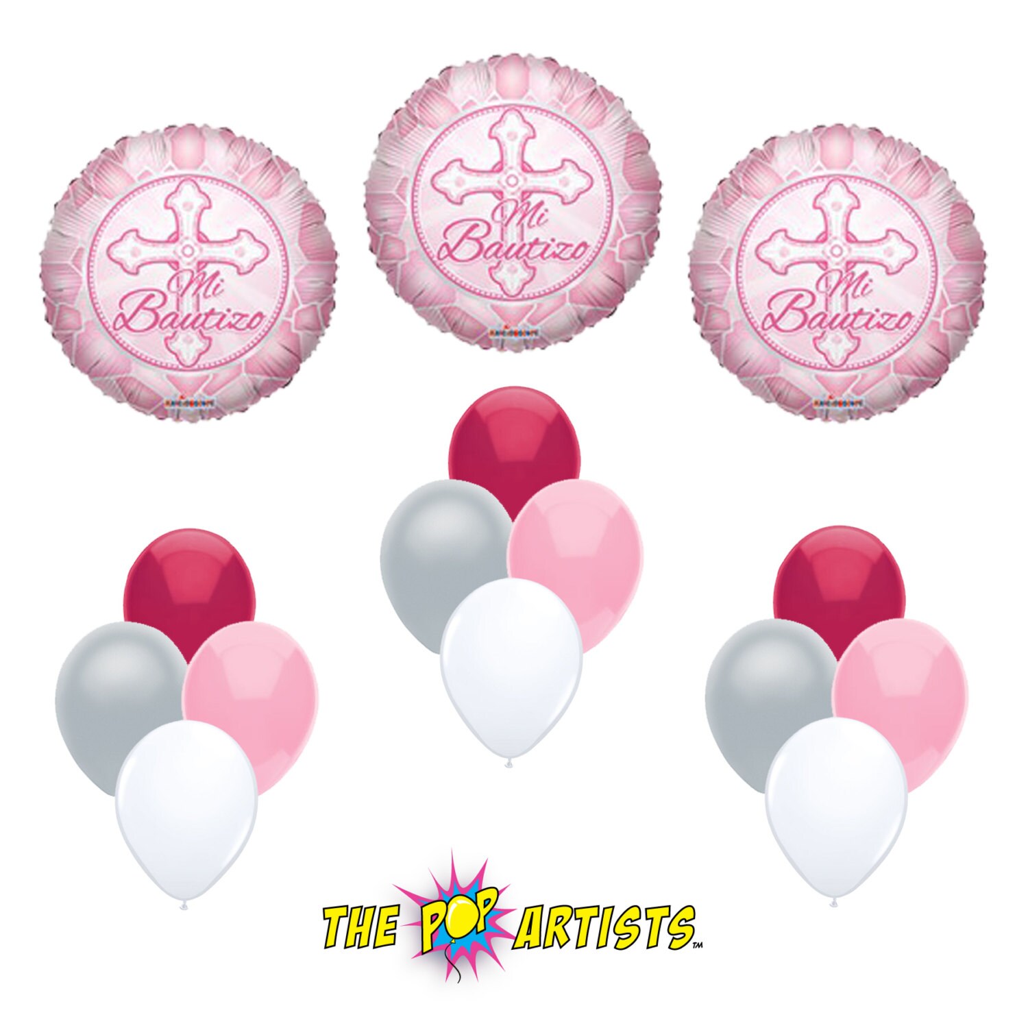 Mi Bautizo Bouquet Girl Baptism Balloon Silver Lt Pink Hot