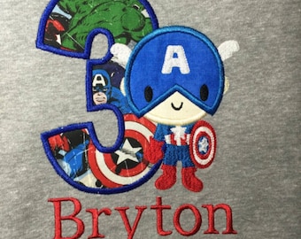 Captain America Avengers Birthday shirt personalized embroidery and appliqué
