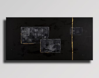 LARGE ABSTRACT PAINTING Black Gray Gold Painting Original Canvas Art Contemporary Abstract Modern Art 48x24 Wall Decor - Unstretched - 01Bi1