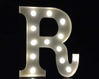 Vintage Metal white initial letter R marquee letter light up letter sign wedding decor kids light chic night light plaque
