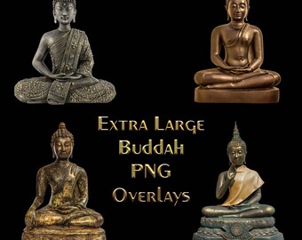 4 x Buddha Statue Overlays, Large Files, Separate PNG's, High Resolution, Instant Download.