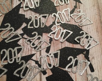 2017 Graduation Confetti, Graduation Party Decorations, 2017 and Grad Hats Confetti.