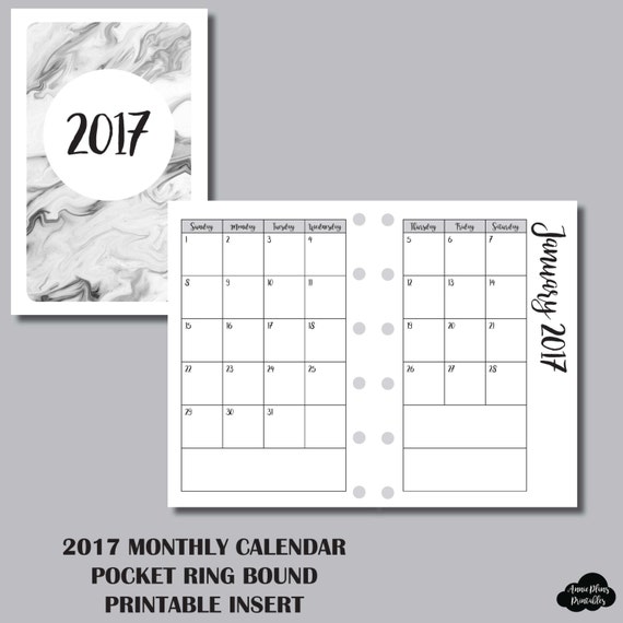 12 MONTH CALENDAR Pocket Ring Sized Printable Insert