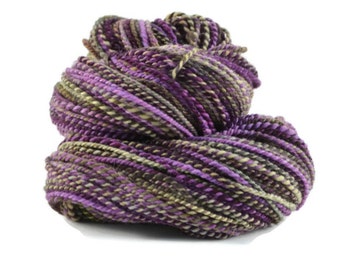 Handspun Yarn, Handspun Faux Cashmere Yarn, Faux Cashnere, nylon, Vegan Yarn, 2 ply Worsted weight, 190 yards, purple, green - Fairy Forest