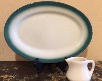 Caribe China Puerto Rico Green Rimmed Restaurant Ware Platter