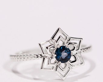 London Blue Topaz Ring, Genuine Natural Blue Topaz Ring, Snowflake Ring With London Blue topaz, Sterling Silver Ring