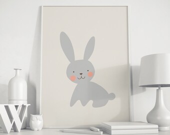 Bunny print, bunny wall art, rabbit art, rabbit poster, bunny kids art, nursery decor, nursery art, baby room, playroom decor, Animals art