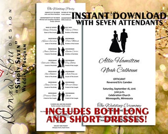 Wedding Program, Instant Download, Silhouettes, SEVEN, Printable Digital Download, Wedding Program Template, DIY, Editable, "Simply Seven"