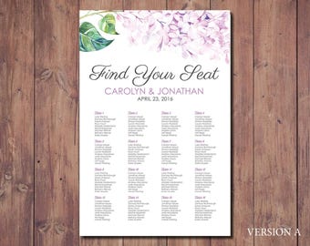 Printable Seating Chart, Wedding Seating Chart Poster, Seating Chart, Purple Wedding, Purple Seating Chart, Floral Seating Chart, Printable