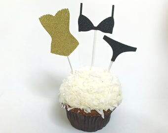 10 pc Bachelorette Cupcake Toppers, Lingerie Cupcake Toppers