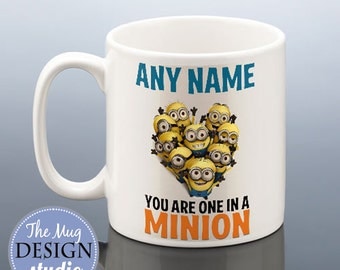 One In a Minion Personalised MINION MUG Birthday Gift Birthday Present Teacher Thank You Gift School End for Her Add Name Mum Mom Coffee Mug