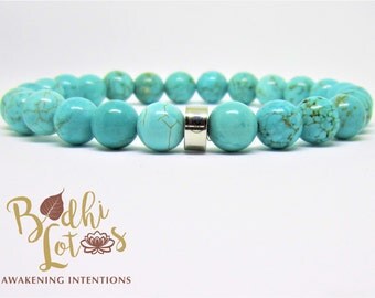 Genuine Turquoise Bracelet Blue Bracelet Turquoise Gemstone Yoga Mala Bracelet Turquoise Chakra Bracelet Turquoise Yoga Meditation Bracelet