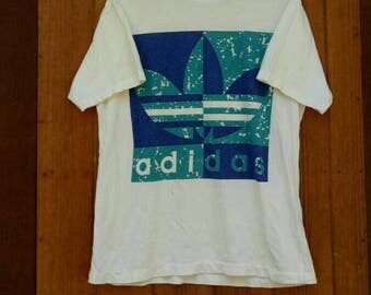 Rare!! ADIDAS T-shirt big logo spell out three stripes nice design hip hop style designer White colour medium size