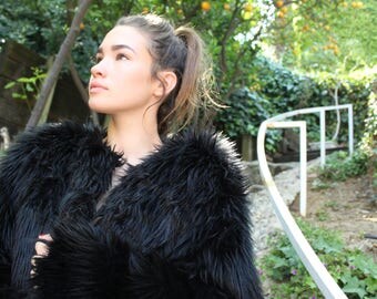 Black Luxury Faux Fur Coat