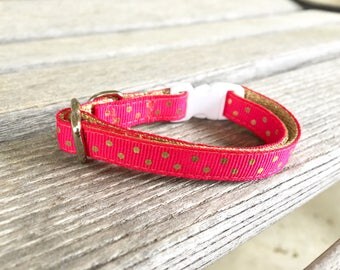 Swiss Dots Cat Collar, Gold Dot Cat or Kitten Collar, Mint Cat Collar, Hot Pink Cat Collar, Coral Red Cat Collar, Blue Cat Collar, Gold