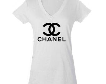 Chanel Inspired White V Neck Shirt