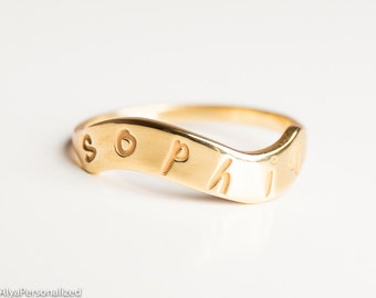 Gold Name Ring - Signet Ring Women - Hand Stamped Ring - Dainty Gold Ring - Custom Name Ring - Personalized Womens - Personalized Gift