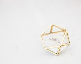 Wedding Ring Box - Mini Icosahedron - Gold Ring Box - Geometric Glass Box - Ring Bearer Box