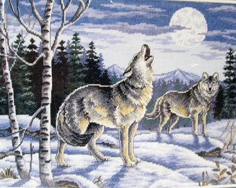 Vintage Dimensions Cross Stitch Kit "Call Of The Wilderness" New in Package Wolf Picture, Designed by Michael Adams 1997, Made in the USA!