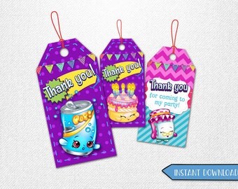 Shopkins tags, Shopkins thank you tags, Shopkins favor tags, Shopkins party favor!