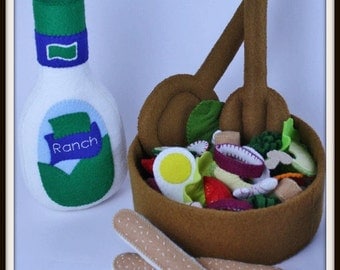 Chef's Salad Play Food Pattern, Felt Food Set, Felt Food Pattern, Felt Play Food Pattern, Felt Garden Salad Pattern, Felt Salad Set