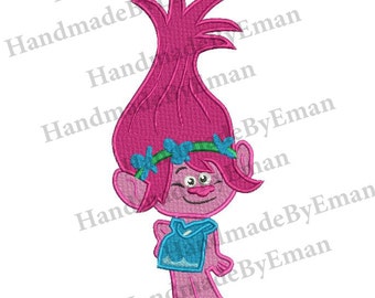 Poppy Trolls Filled Stitch Embroidery Design 3 sizes instant download