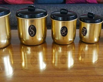 1960s Retro Anodised CANISTERS Set 5 Gold Canister Cannisters