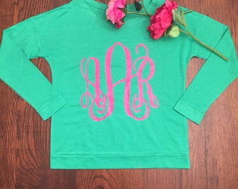 monogram on bottom of shirt