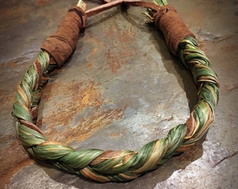 Sweetgrass Bracelet With Leather Lace - Lakota - Sioux - Authentic Native American - Sacred Grass - Boho Jewelry - Native American Jewelry