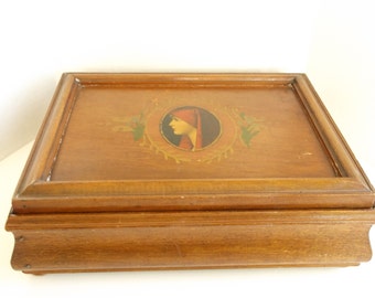 Box With Lid , Lady Decal/Painting ??? on Top Vintage