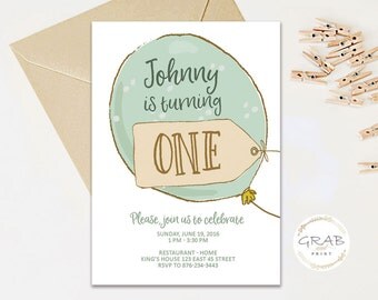 1st Birthday Invitation Boys, Boys Birthday Invitation, Boys Birthday Party Invitations, Blue Baloon, Milestone 1st 2nd 3rd 4th 5th