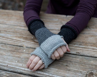 Once Upon a Time inspired, Mad-mitter knit fingerless gloves, color block arm warmers, alpaca/wool blend, colorway - "Underworld"