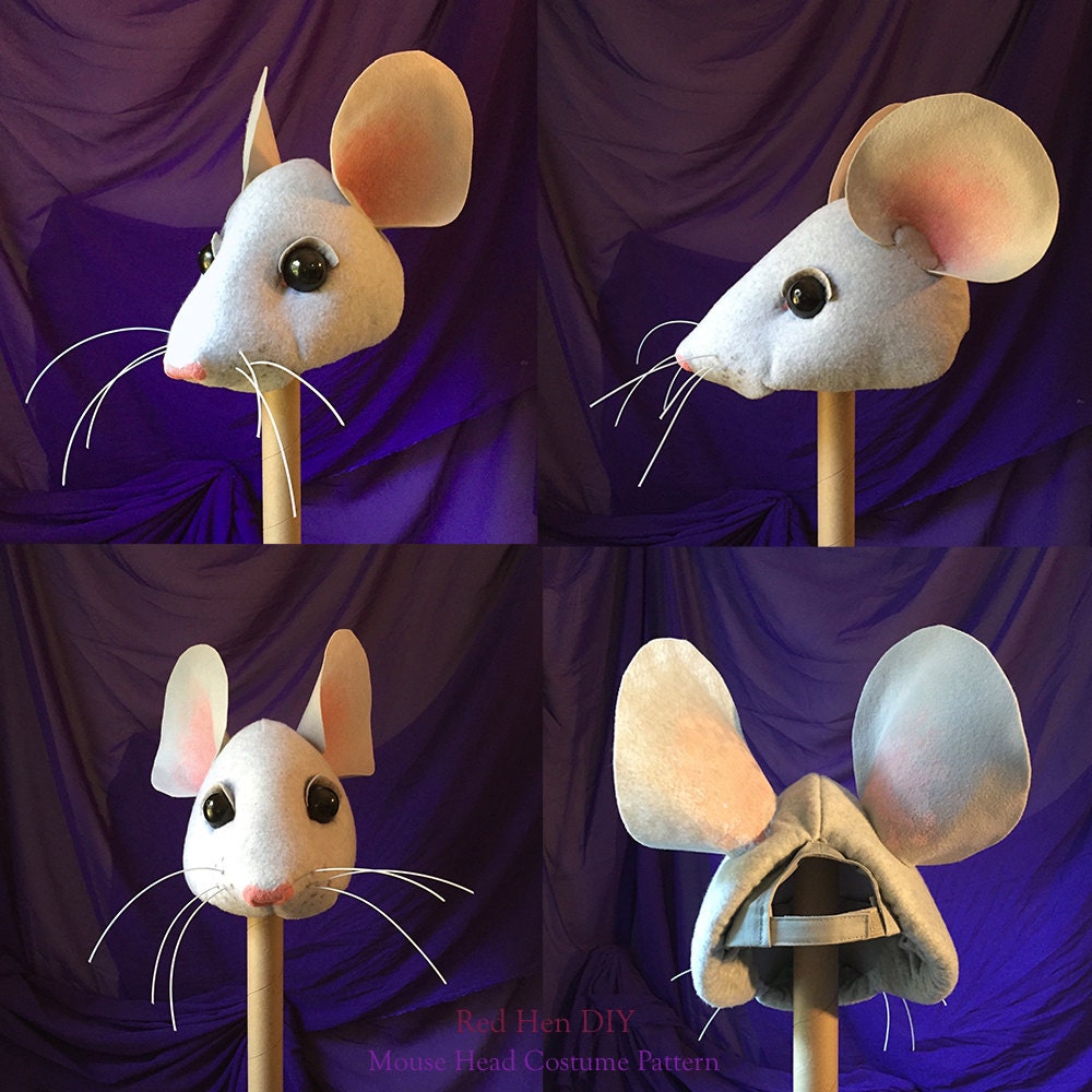 DIY Mouse (rat) head costume. Sewn over a baseball cap. Super cute for