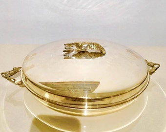 Serving Plate For Oven , Silver Plated, with Lobster on Top and Lobsters Claws Anses, Silver serving Plate, Seafood Plate, Lobster Service