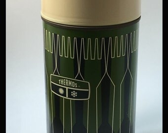 Vintage Green Thermos, Picnicware, Retro, Mid-Century